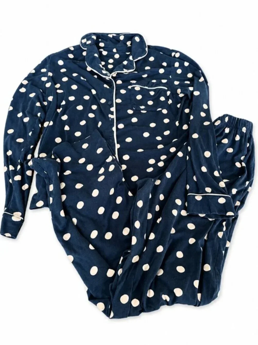 Kate Spade Pajama Set Small Navy Polka Dot 2 Piece Button Front Sleepwear Lounge